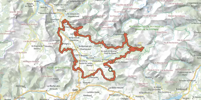 The Tour of Champsaur by mountain bike - 3 days track on the OpenTopoMap map
