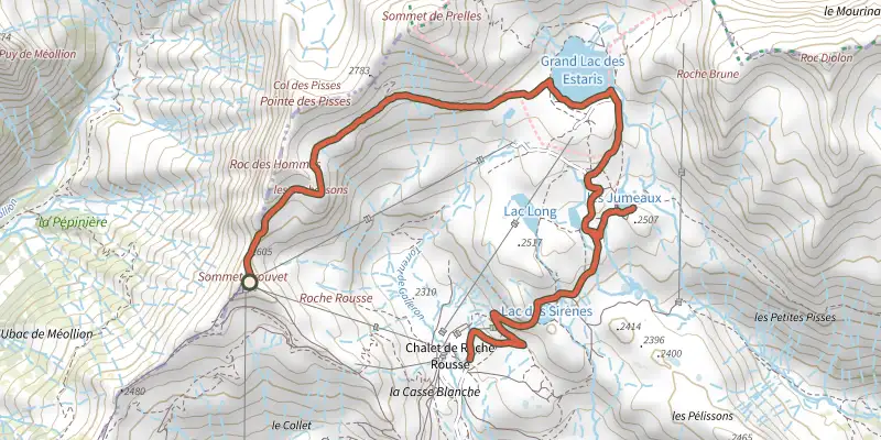 Carte du tracé de Les lacs d'Orcières sur le Plan IGN, départ et points de passage numérotés