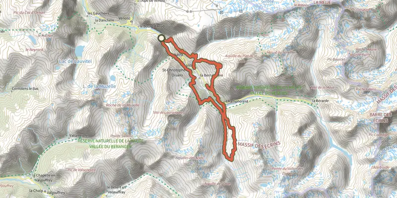 Carte du tracé de Tour Gourmand sur le Plan IGN, départ et points de passage numérotés