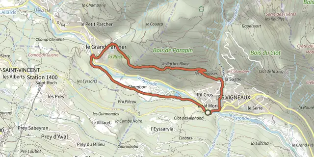 The The Bois de Parapin - Parapin wood (trail route no. 1) track on the OpenTopoMap map