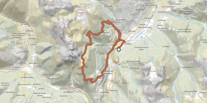 Carte du tracé de Trail N°12 - Les Tenailles sur le Plan IGN, départ et points de passage numérotés