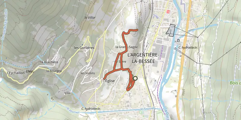 Carte du tracé de RANDOLAND : L’Argentière-la-Bessée sur le Plan IGN, départ et points de passage numérotés
