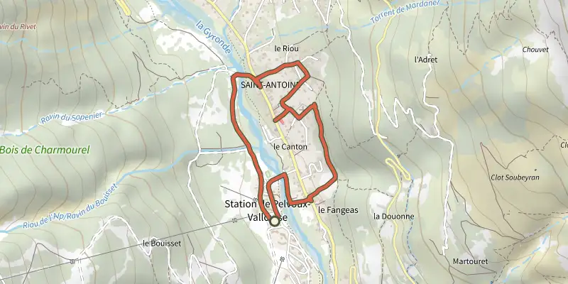 Map of the RANDOLAND: Pelvoux track on the IGN map, with the start and numbered waypoints