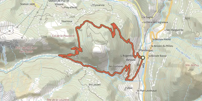 Carte du tracé de VTT N°16 - Le Tour des Têtes sur le Plan IGN, départ et points de passage numérotés
