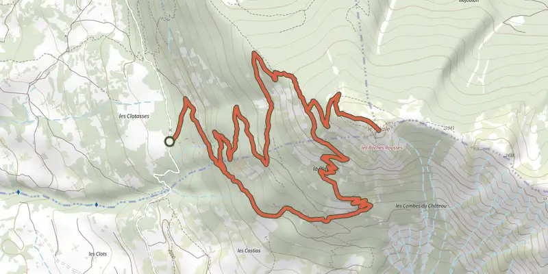 Map of the Le Méale track on the IGN map, with the start and numbered waypoints