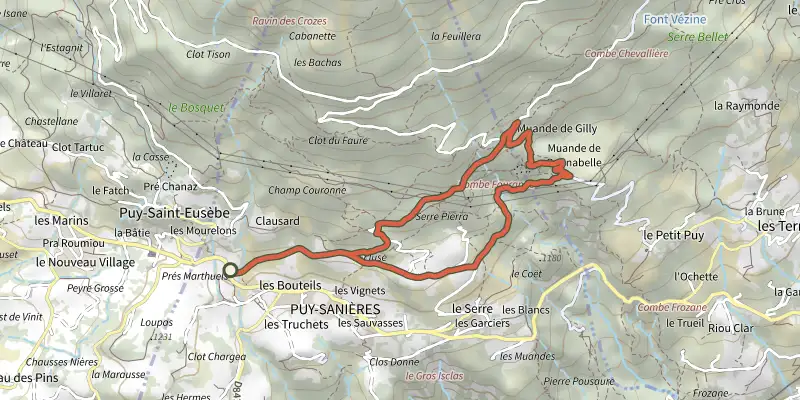 Map of the Muande de Bonnabelle track on OpenTopoMap, with the start and numbered waypoints