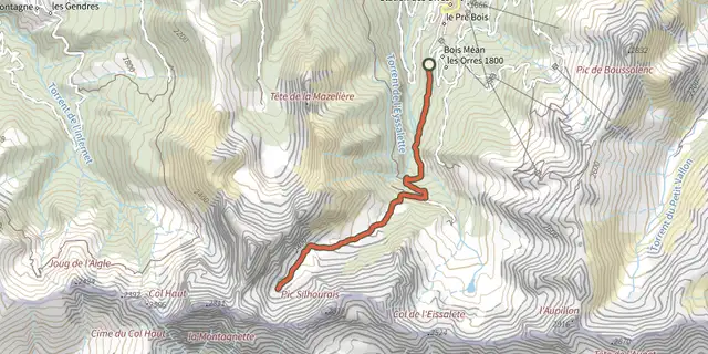 The Vallon de Muretier track on the IGN map