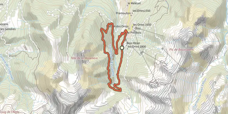 Carte du tracé de Sources de Jérusalem sur le Plan IGN, départ et points de passage numérotés