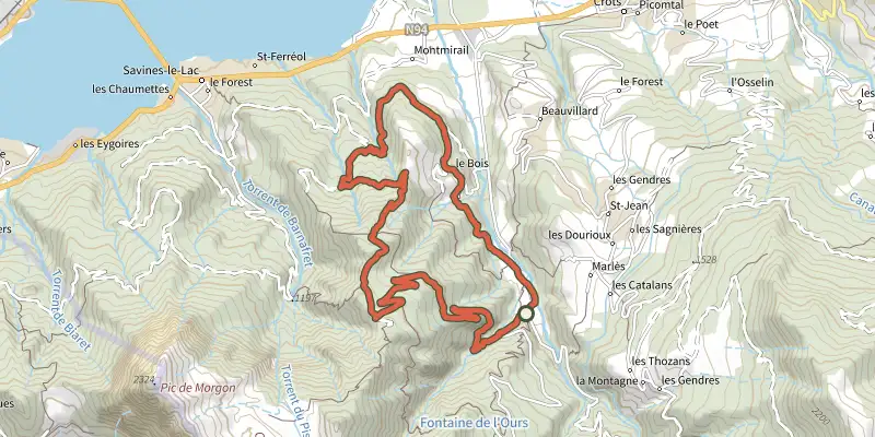 Map of the Combe de l'Izoard loop track on the IGN map, with the start and numbered waypoints