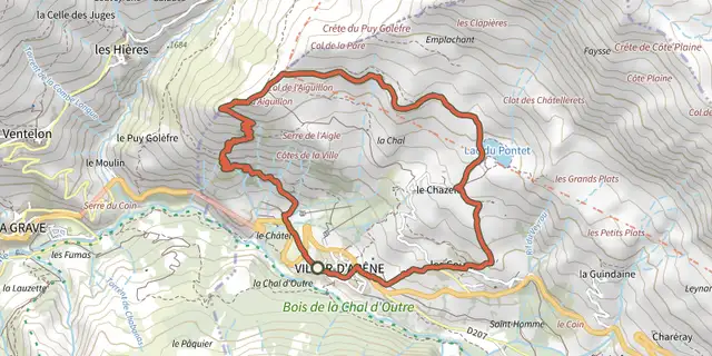 The Grande boucle de l'Aiguillon track on the IGN map