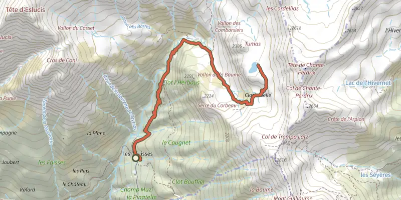Map of the Lake Brun track on the IGN map, with the start and numbered waypoints