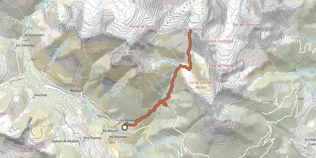 The Col de Reyssas track on the IGN map