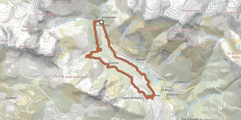 Map of the Vaucluse loop track on the IGN map, with the start and numbered waypoints