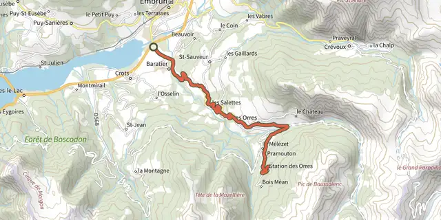Tracé de Montée des Orres sur le Plan IGN