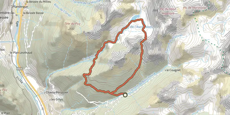 Map of the Ascension Lake Loop track on the IGN map, with the start and numbered waypoints