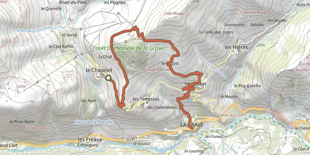 Tracé de Enduro de la Grave sur le Plan IGN