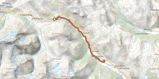 Tracé de Descente du Lautaret sur le Plan IGN