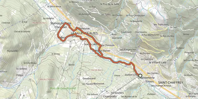 The Chantemerle - Villeneuve track on the IGN map