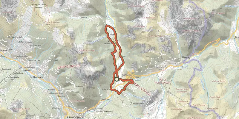 Map of the Clarée Durance track on the IGN map, with the start and numbered waypoints