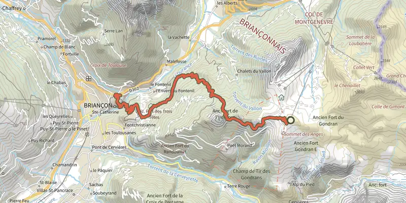 Carte du tracé de Clot Rolland sur le Plan IGN, départ et points de passage numérotés