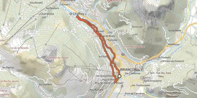 Map of the La Via Guisane track on the IGN map, with the start and numbered waypoints