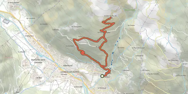 Tracé de La Cime de Puy la Salle sur le Plan IGN