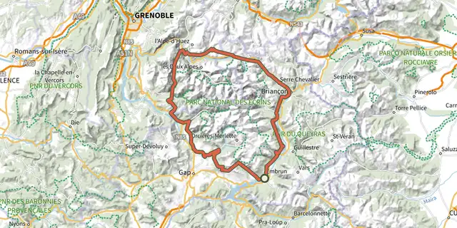 The Grand Tour des Ecrins VTTAE - Grande Traversée VTT-FFC track on the IGN map