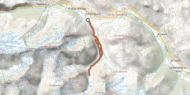 The Les Sources de la Romanche track on the IGN map