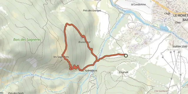 Tracé de Les Sagnières sur le Plan IGN