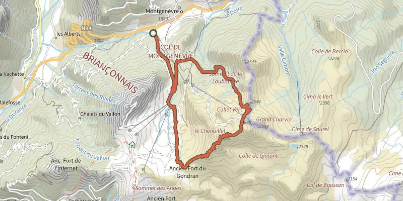 Map of the Le Chenaillet track on the IGN map, with the start and numbered waypoints