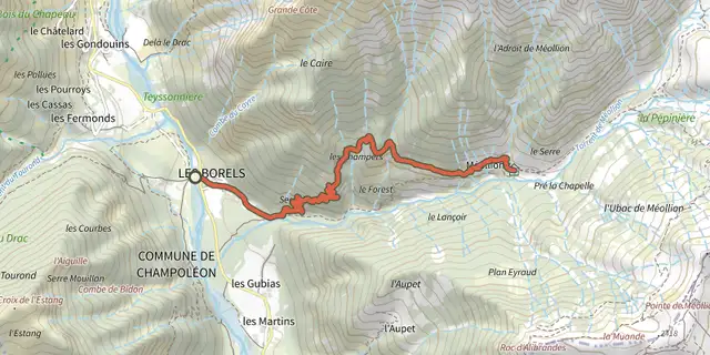 The Méollion track on the IGN map