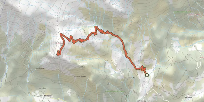 Carte du tracé de Le Palastre sur le Plan IGN, départ et points de passage numérotés