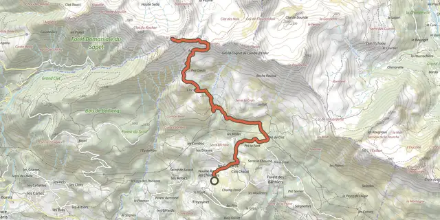 The Le Piolit vertical kilometre track on the IGN map