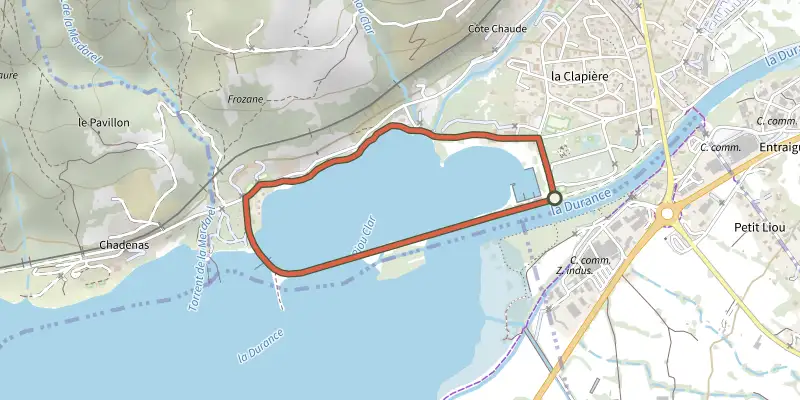 Carte du tracé de Tour du plan d'eau sur le Plan IGN, départ et points de passage numérotés