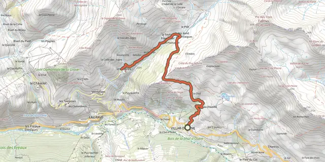 The De Villar d'Arène au hameau des Hières track on the IGN map