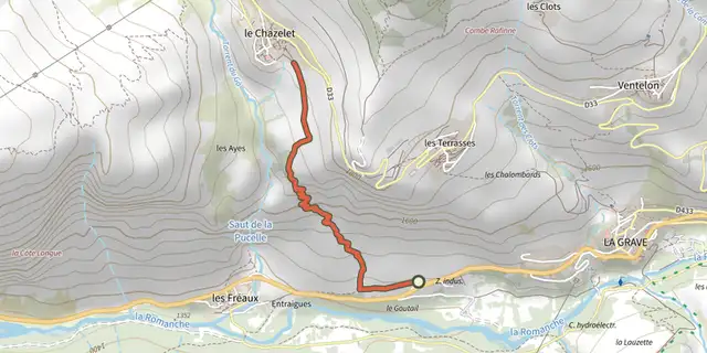 The Des Fréaux au Chazelet track on the IGN map