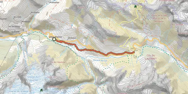 The De Villar d'Arène jusqu'au Col du Lautaret track on the IGN map