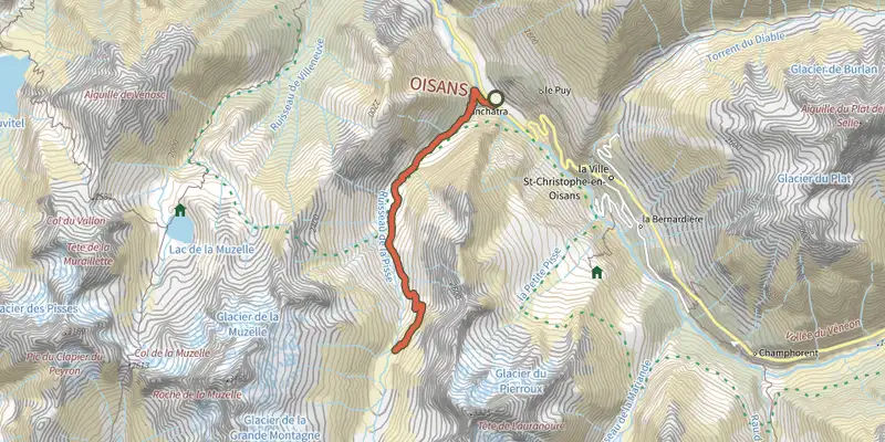 Map of the Le vallon de Lanchâtra track on the IGN map, with the start and numbered waypoints