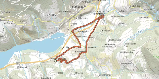 The Les hauteurs de Crots track on the IGN map