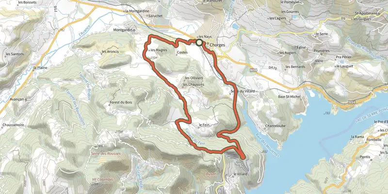 Carte du tracé de Le col Lebraut sur le Plan IGN, départ et points de passage numérotés
