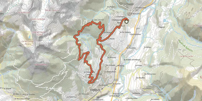 Map of the Loop 53 - Les Fontainiers track on the IGN map, with the start and numbered waypoints
