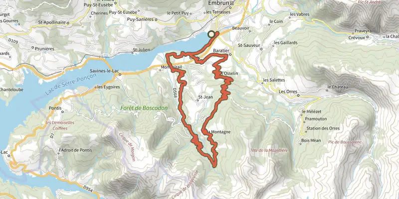 Map of the Loop 61 - Le Boscodon track on the IGN map, with the start and numbered waypoints