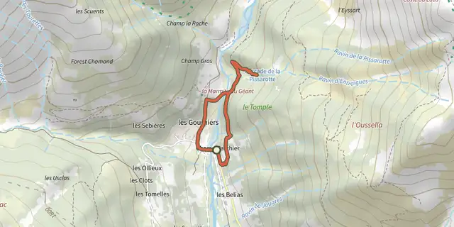 Tracé de La cascade de la Pissarotte sur le Plan IGN