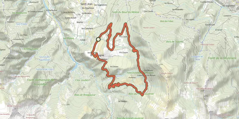 Map of the Clot Besson track on the IGN map, with the start and numbered waypoints