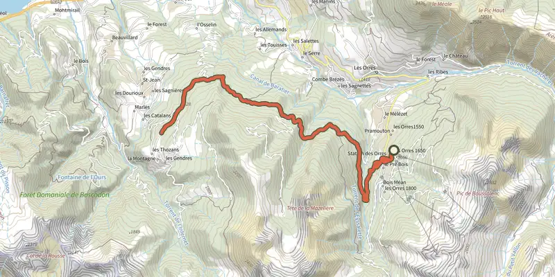 Carte du tracé de La Grande Rocade sur le Plan IGN, départ et points de passage numérotés