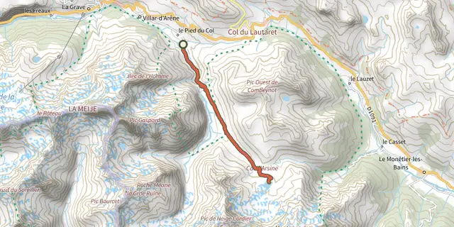 The Les lacs d'Arsine par Villar d'Arène track on the IGN map