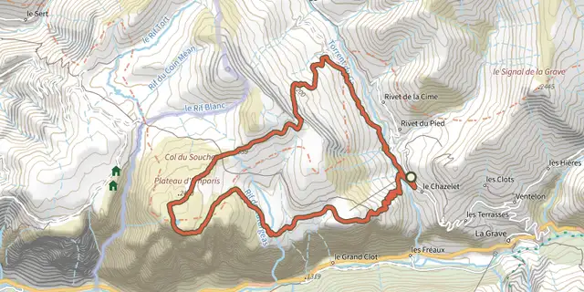 The Le plateau d'Emparis et ses lacs - lac noir et lac lérié track on the IGN map