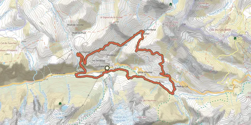 Map of the Sentier Paul-Louis Rousset track on the IGN map, with the start and numbered waypoints