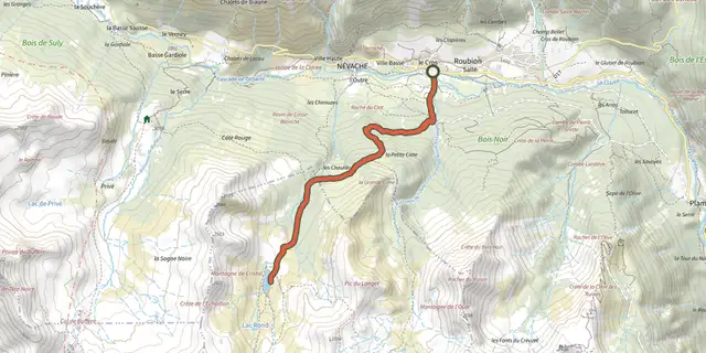 The Lac de Cristol track on the IGN map