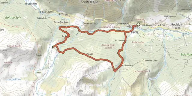 The Boucle du refuge Buffère par Côte Rouge track on the IGN map
